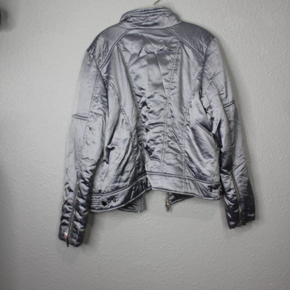 Zella Shiny Grey Zip Up Puffer Bomber Jacket sz XL - Picture 4 of 7